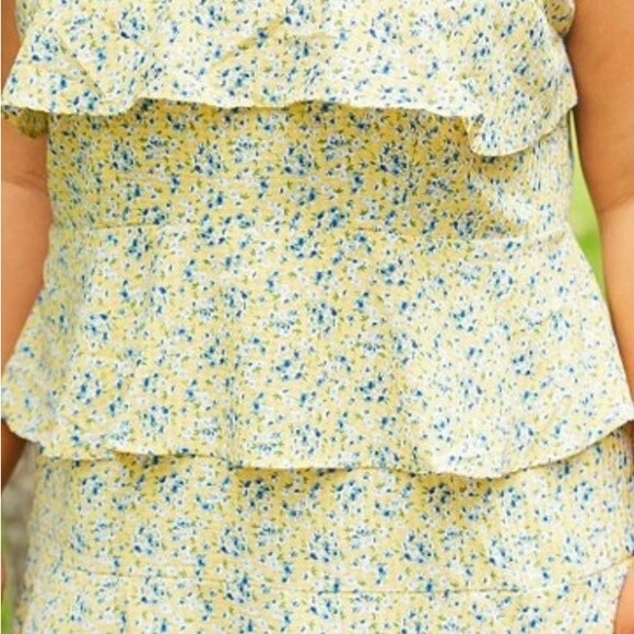 Pleione Dress Floral V Neck Layered Ruffle Sleeveless Yellow Blue Plus Size 4X - Picture 3 of 11